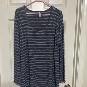 LuLaRoe Navy & White Striped Long Sleeve Scoop Neck Top
